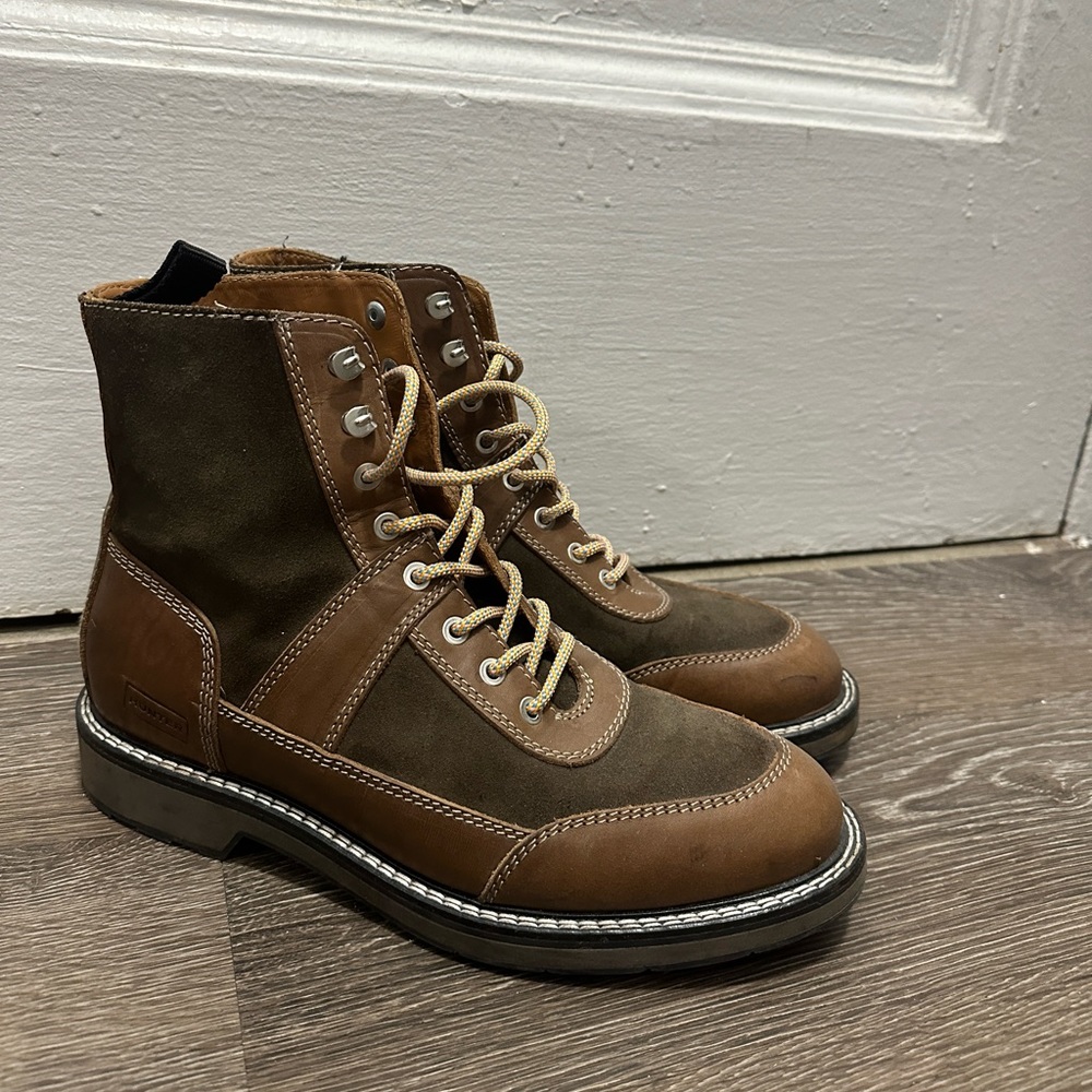 Hunter Men Boots Commando Original Classic Lace Up Leather Khaki US Size 10